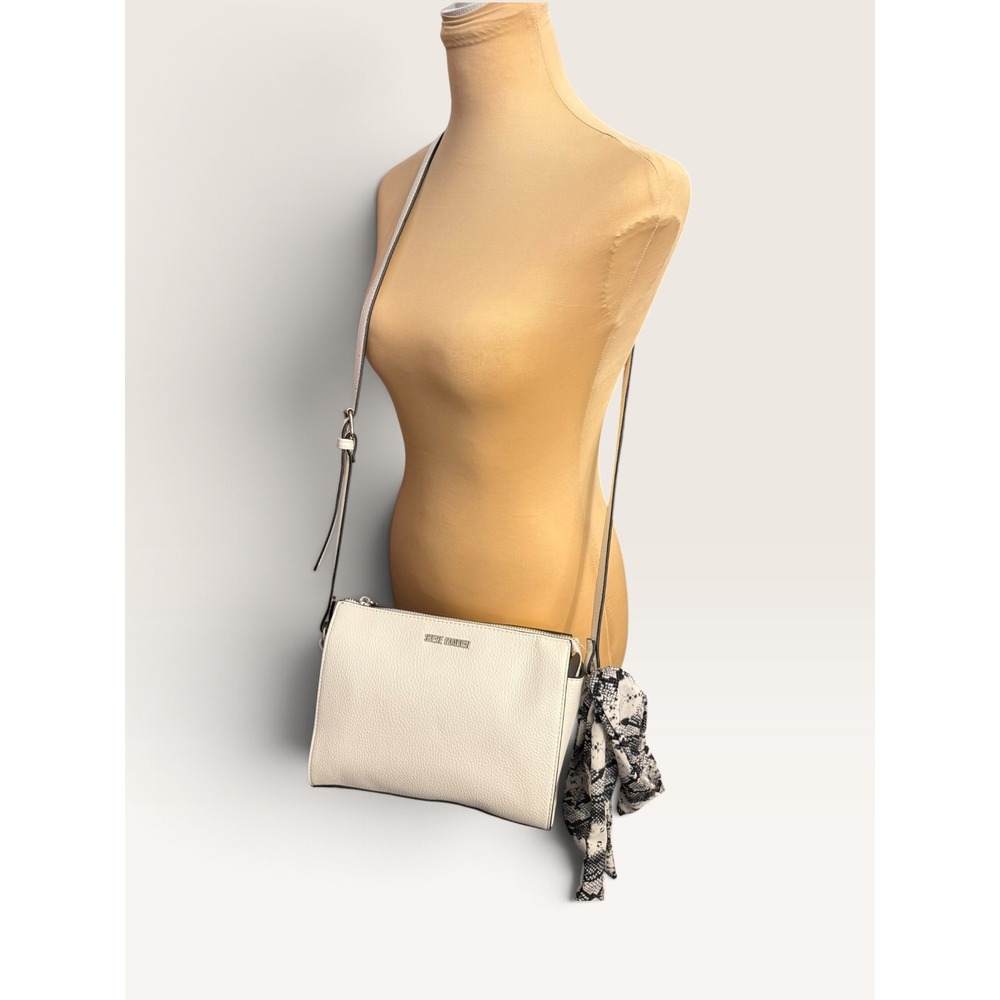 Steve Madden Cream/Off White Pebbled Crossbody Bag with Snakeskin Scarf Detail